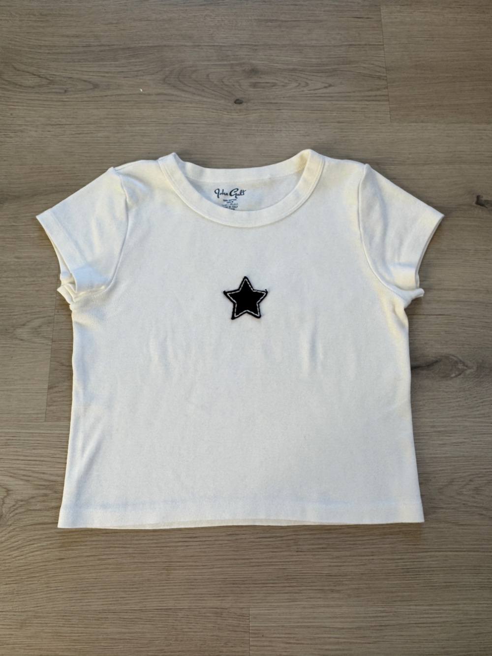Brandy Melville White Tee with Black Star Patch